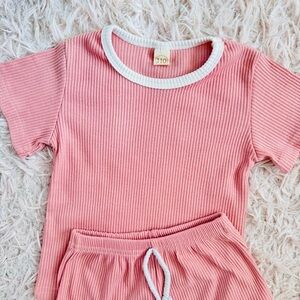 Pink Ribbed Toddler T-Shirt and Shorts Set